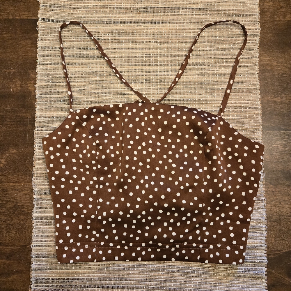 Urban Outfitters Chocolate Brown Polka Dot Satin Top - Small